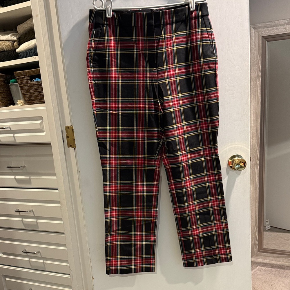 J. Crew Women's Tartan Straight Leg Pants - Black, Red, Yellow